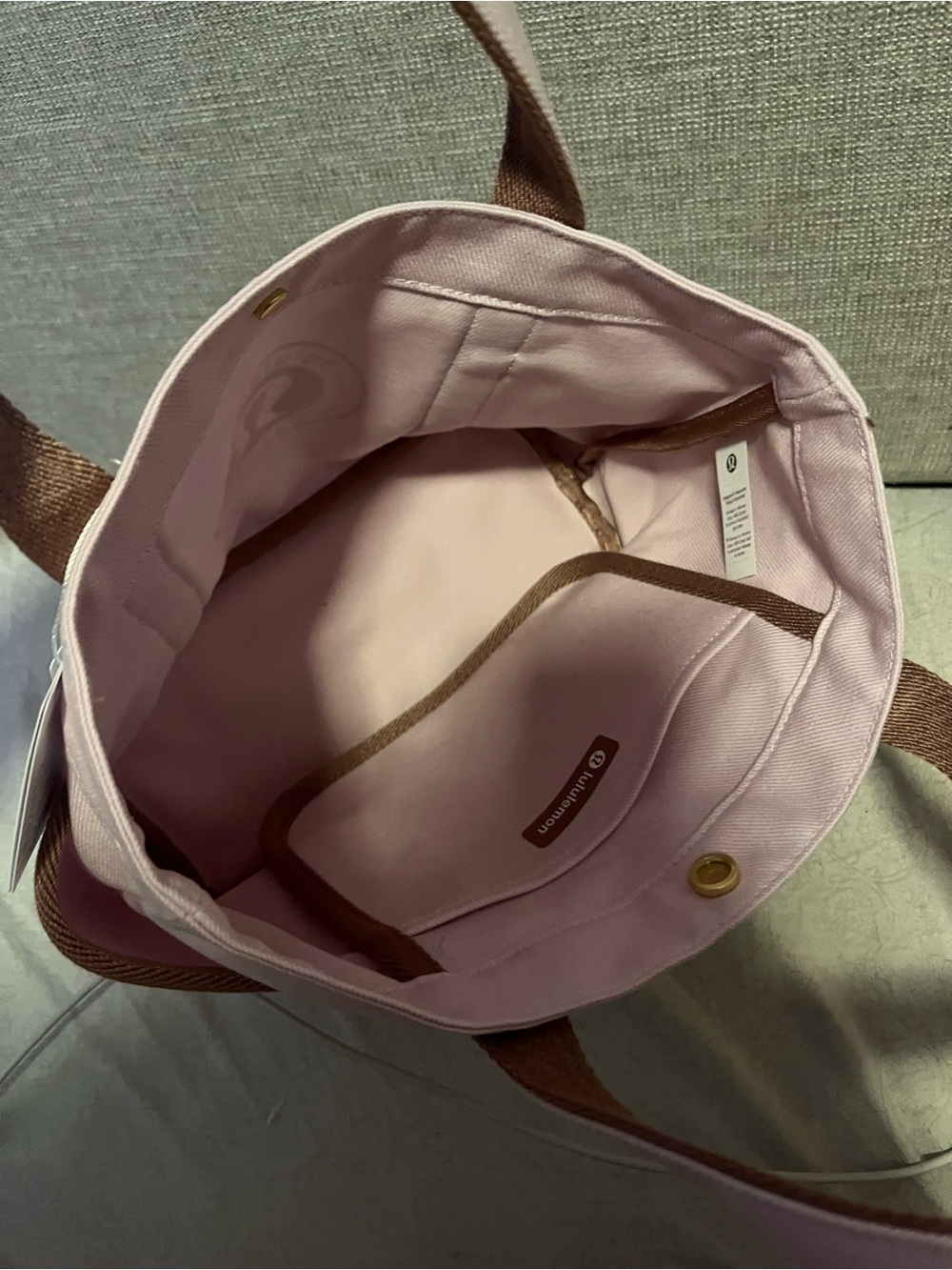 lululemon athletica Light Pink Canvas Tote with Brown Trim - Picture 3 of 4